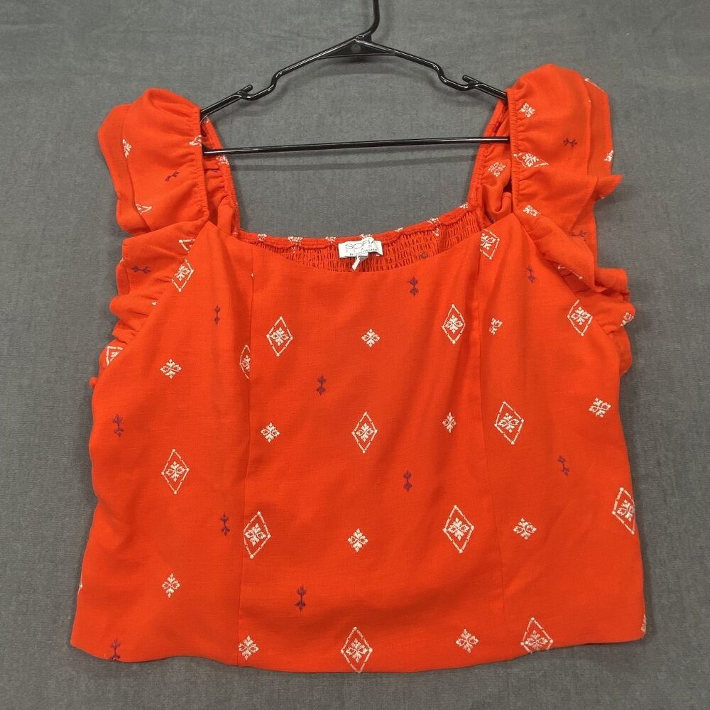 Sofia Vergara Womens Red Sleeveless Ruffle Top XXL 100% Polyester Smocking Back